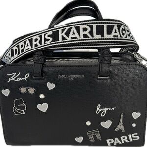 Karl Lagerfeld Black Satchel with Paris Motifs